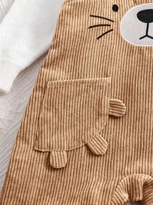 SHEIN Pelele de bebé recién nacido niña lindo y versátil con estampado de dibujos animados de pana, para otoño/invierno - Caqui - Ver 5