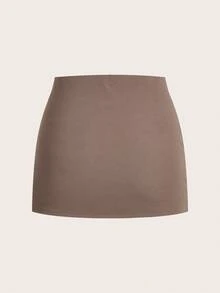 SHEIN Unity 女士两件套服装 V 领长袖上衣修身迷你裙套装秋冬秋季圣诞节 - 駝色 - 查看 4