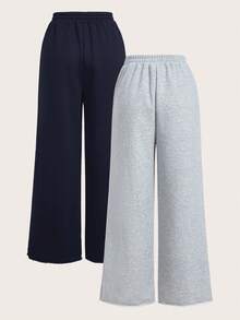 SHEIN EZwear 2 piezas Pantalones de chándal de pierna ancha de unicolor casual para mujer