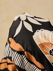 Travachic Plus Size Bohemian Casual Vacation Autumn Retro Print Loose Wide Leg Pants, Women Drawstring Knit Relaxed Trousers