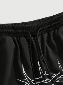 ROMWE MEN Goth Men's Casual Loose Pocket Drawstring Waist Sweatpants - Black - View 4