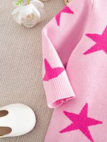 SHEIN Baby Girls Casual Long Sleeve Crew Neck Sweater Dresses,In Fall/Winter - Pink - View 6