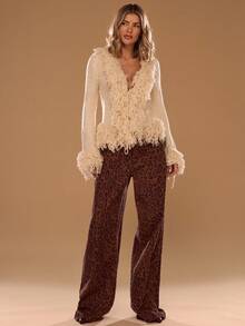 SHEIN BAE Áo khoác cardigan tua rua tay loe màu trơn dành cho nữ - Màu be - Xem 6