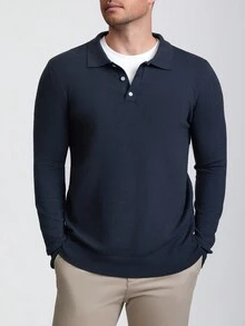 Airaco Men's Casual Solid Color Button-Up Cardigan Sweater - Navy Blue - View 3