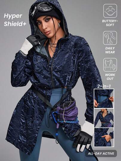 Innovista Women 2-In-1 Detachable Dual-Purpose Model Sport Jacket , Camping Running Outdoor, Going Out Tops, Light Jacket, Windproof Jacket, Blue Jacket, 2-In-1 Detachable, Zip Up Jacket, Women Jackets, Sports Windbreaker Light Jacket With Hoodie, Winter Women Jacket, Fall Winter Women Outfitfall Outfits For Women Cool Light Blue