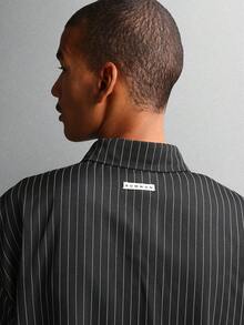 SUMWON Oversized Business Casual Pinstripe Long Sleeve Button Down Shirt Classic Professional Office Wear Regular Length Menswear Plain - Black - View 5