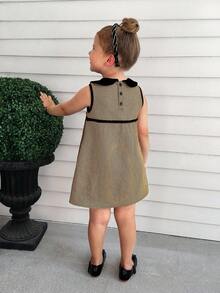 PrepCrw 1 件年轻女孩优雅学院风休闲都市可爱黑领黑黄千鸟格无袖连衣裙，适合外出、聚会、返校、秋冬 - 彩色 - 查看 4