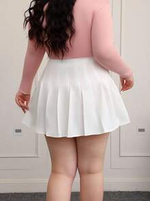 CovetEZ Plus Solid Women's Summer Pleated Skirt - White - View 2