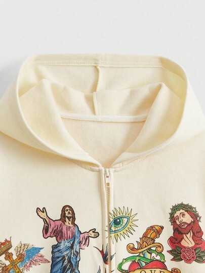 Street Life Sudadera holgada con gráfico de la Virgen María y cruz, estilo streetwear Y2K para Halloween