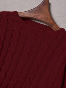 Franclia Solid Color Crew Neck Cable Knit Casual Pullover Sweater,Long Sleeve Tops Knit Pullover Fall Winter Outfit - Burgundy - View 6