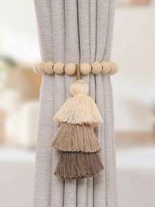 SHEIN 1pc Boho Curtain Tieback – Wooden Bead Magnetic Curtain Buckle With Three-Color Tassel, Punch-Free Curtain Strap & Holdback For Office, Bedroom, Living Room, Home Decor, Farmhouse, Aesthetic, Handmade, Vintage, Rustic, Coastal, Minimalist - Multicolor - View 10