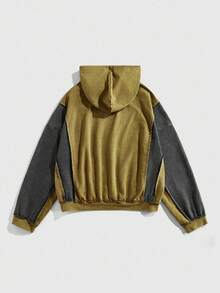 ROMWE MEN Street Life Men's Butterfly Graphic Print Contrast Color Drawstring Pocket Hoodie Sweatshirt - Brown - View 2