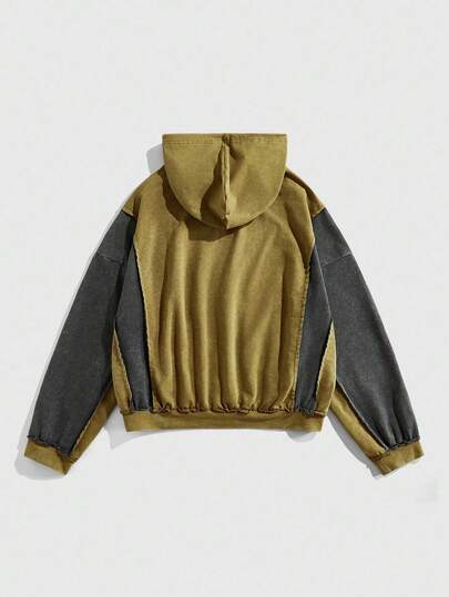 Street Life Men's Butterfly Print Contrast Color Drawstring Pocket Hoodie Sweatshirt