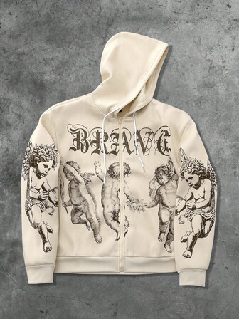 Street Life Sudadera con capucha de estilo vintage del Renacimiento con estampado de ángel, abierta por delante, adecuada para uso diario, otoño/invierno