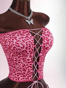 Amplova Bộ 2 món áo bandeau và chân váy mini họa tiết da báo thời trang gợi cảm dành cho nữ, mùa hè - Nhiều màu - Xem 6