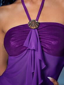 ROMWE Fairycore Summer Asymmetrical Hem Seashell Decor Spaghetti Strap Camisole For Women - Purple - View 7