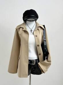 Elamini Women's Casual Chic Utility Jacket With Turndown Collar Fall Winter Cloth For Women - Khaki - View 5