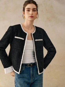 Cévolie 女士优雅通勤撞色花呢夹克