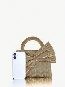 SHEIN SXY 女士手提包，晚宴包，金色，圆形手柄，蝴蝶结装饰，时尚，优雅，简约，个性化，多功能，经典，适合鸡尾酒会，派对，舞会，俱乐部，约会，生日，晚会，约会之夜，舞会 - 金色 - 查看 5