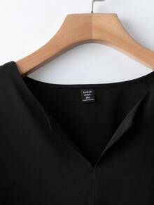 SHEIN Clasi Chemise à manches longues col V couleur unie pour femmes grandes tailles - Noir - Voir 3