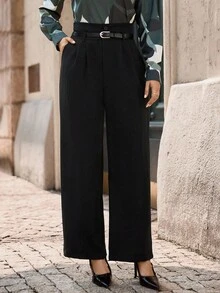 Lunelith SHEIN Lunessa Pantalones de vestir de mujer con cintura alta y cinturón