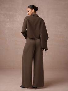 Lumalex 秋冬款女士高腰收腰中长款西装外套（披肩袖）2 件套 - 咖啡棕 - 查看 5