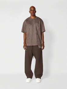 Pantalones de chándal de tiro caído y pierna ancha SUMWON, de felpa cálida de invierno, pantalones de estar por casa casuales con cordón y estampado de números lisos - Marrón Chocolate - Ver 5
