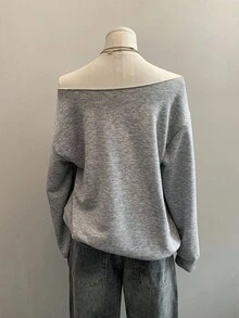 Attitoon Casual Retro College Sports Number & English Print Loose Fit Off Shoulder Long Sleeve Sweatshirt For Women, Comfortable For Autumn/Winter,Fall