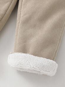 SHEIN 1 条装年轻男童休闲舒适时尚实用可爱柔软保暖灯芯绒面料厚裤子，适合日常穿着、上学、外出、运动、秋冬 - 米色 - 查看 3