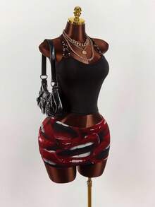 Bumpella Halloween - Sexy Full-Print Red Lip Style Short Skirt For Women, Summer Skirt - Ladies - Multicolor - View 4