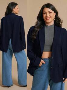 Elaquor Blazer casual versátil de manga larga con abertura lateral en unicolor para tallas grandes en otoño/invierno