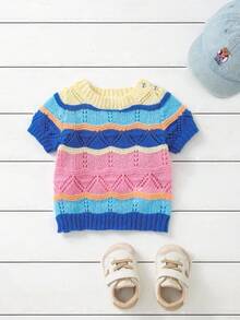 Joliand Joliand Cute & Versatile Colorful Striped Short Sleeve Knit Sweater For Baby Girls ColorfulJoy,In Fall/Winter - Multicolor - View 2