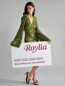 Islaluna Sexy Hollow Circle Sequin Flare Sleeve Mini Dress