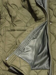 Aveloria Modichic Abrigo acolchado con cuello alto, unicolor, decorado con cinturón de cintura y patrón de diamantes para uso diario - Verde militar - Ver 7