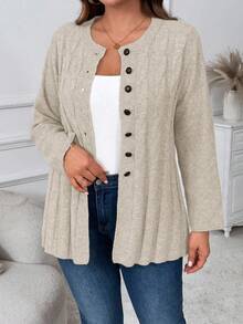 Plus Size Solid Color Minimalist Casual Long Sleeve Cardigan Winter Fall Autumn - Apricot - View 1