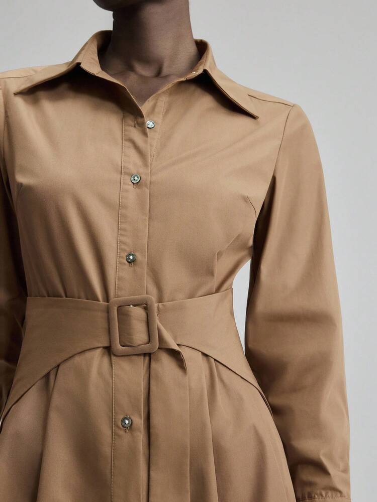 Women's Midi Brown Dress,Asymmetrical Waistband Office Wear,Old Money Style Shades Of Brown,Autumn,Effortless Chic,Office Urban Commuting Fashion