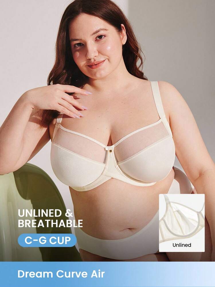 Plus Unlined Full Coverage Side Support Mesh Bra