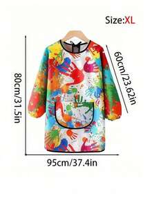SHEIN 1pc Waterproof & Stain-Resistant Long Sleeve Art Smock Apron Unisex Reversible Painting Smock For Kids & Adults With Unique Abstract Print Full Arm Protection For Acrylics, Clay, Cooking Artist, Pottery Studio, Preschool Classroom Essential Splatter-Proof Wearable Canvas (S-XL, Wipe Clean, Random Design)