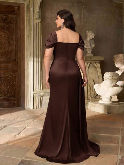 Aureia Plus Size Elegant Minimalist Green Cold Shoulder   Waist Luxury Satin Mermaid Hem Bridesmaid Dress Wedding Guest Dress - Elegant Floor Length Gown For Formal Occasion