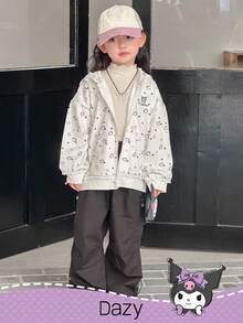 DAZY HELLO KITTY AND FRIENDS | SHEIN 少女卡通图案拉链连帽卫衣 - 米色 - 查看 2