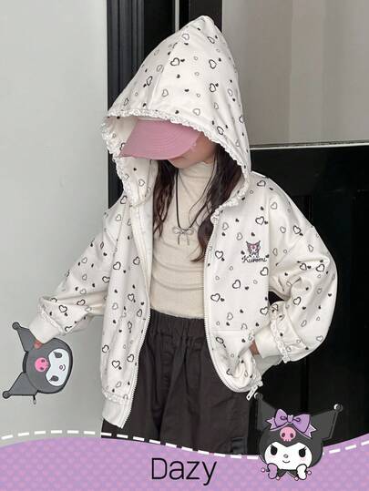 DAZY HELLO KITTY AND FRIENDS | SHEIN 少女卡通图案拉链连帽卫衣