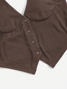 SHEIN EZwear Màu thuần Vải to sợi Áo hai dây - màu nâu - Xem 3