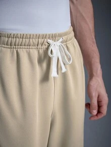 DRIFTMERE 男士撞色织带侧边抽绳腰带运动裤，适合慢跑、健身、休闲运动，春夏皆宜 - 杏色 - 查看 7