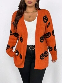 SHEIN PETITE CURVE Halloween Plus Size Cardigans Winter Fall Autumn - Multicolor - View 1