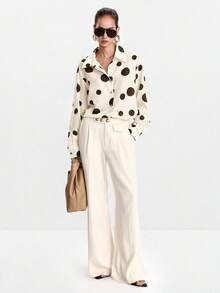 Lumivelle Women's Polka Dot Print Turndown Collar Button-Up Long Sleeve Shirt Fall Cloth For Women