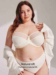 LUVLETTE Áo ngực không lót, che phủ toàn bộ, hỗ trợ bên hông, lưới trắng, mỏng nhẹ, thoải mái, thoáng mát, giảm thiểu kích thước - Màu be - Xem 7