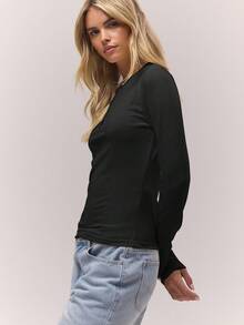 MUSERA Long Sleeve Pointelle Pattern Button Down Top Fall Autumn Old Money Cute Country Cottage Core Casual Lounge For Women Butterscotch  Elegant Spring Summer Holiday - Black - View 2