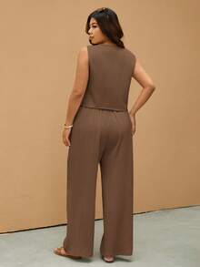 Elaquor Plus Size Solid Color Sleeveless Top And Wide Leg Pants 2 Pieces Set Plus Size Pant Set Women Plus Clothing Jumpsuit Plus Size Summer Outfit Casual Pant Suit Sleeveless Jumpsuit Plus Size