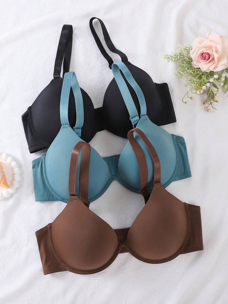 DesireSculpt Bộ 3 áo ngực có gọng màu trơn đơn giản cỡ lớn dành cho nữ, nâng ngực - Nhiều màu - Xem 1