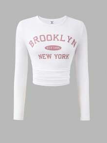 少女字母印花长袖上衣、吊带背心和裤子三件套 - 紅白色 - 查看 3